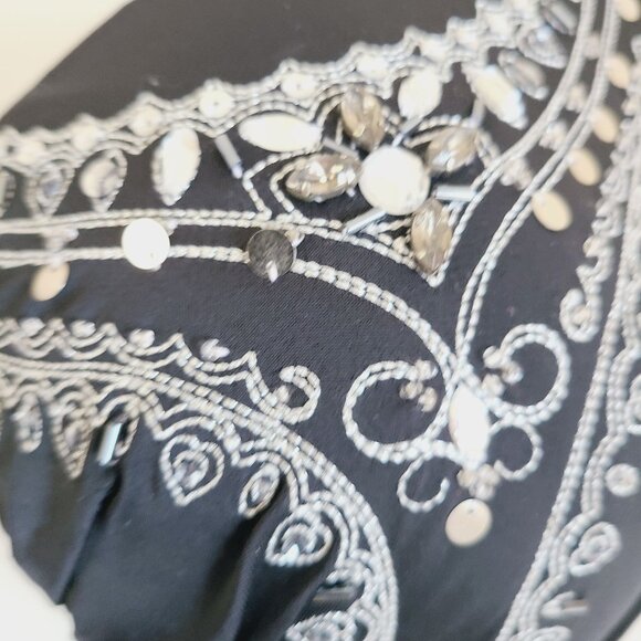 Swimsuit Top & Skirted Bottom Set Black Beaded Embroidered Padded Underwire - Picture 8 of 16